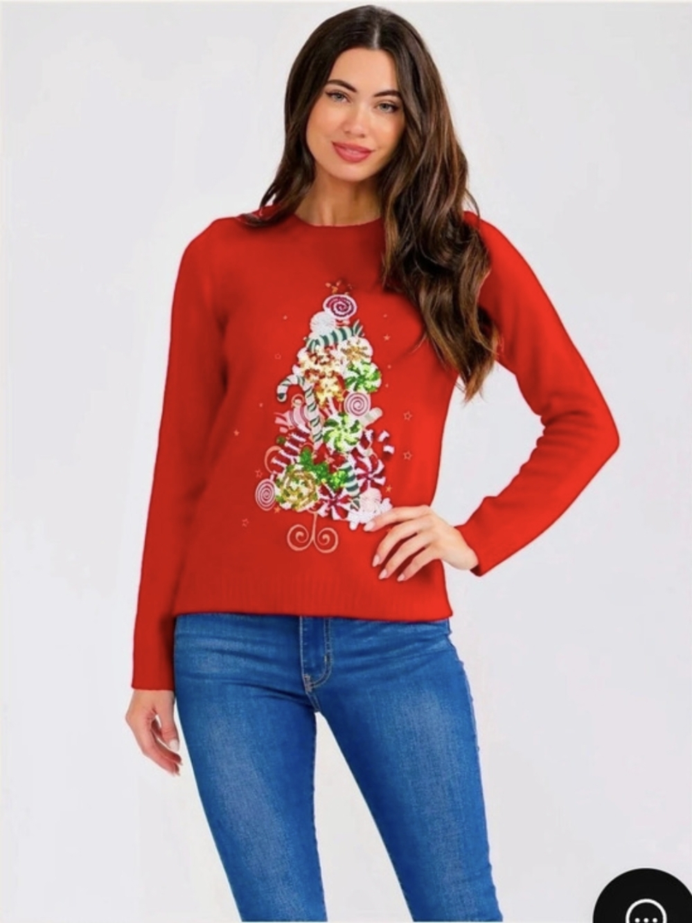 Trรจs Chic Candy Cane Christmas Tree Sequin Sweater Sequin Christmas Tree Sweater